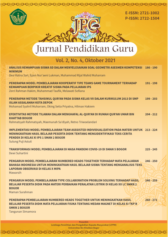 					View Vol. 2 No. 4 (2021): JPG: Jurnal Pendidikan Guru
				