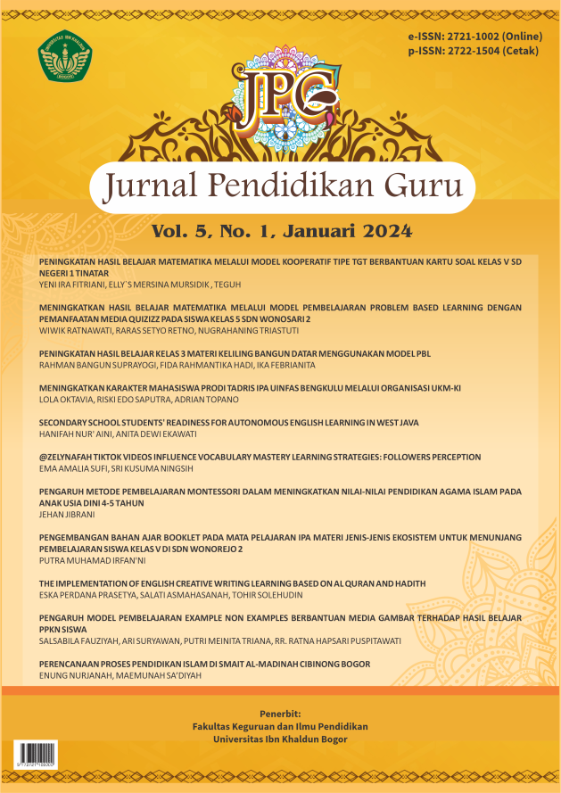 					View Vol. 5 No. 1 (2024): JPG: Jurnal Pendidikan Guru
				